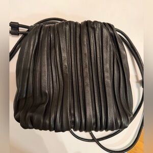 COS Scallop Gathered Leather Black Crossbody Bag